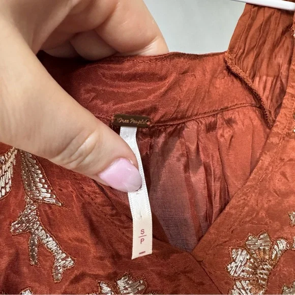 Free People Sahara Embroidered Wrap Crop Top - Rust - Size Small - Picture 8 of 15